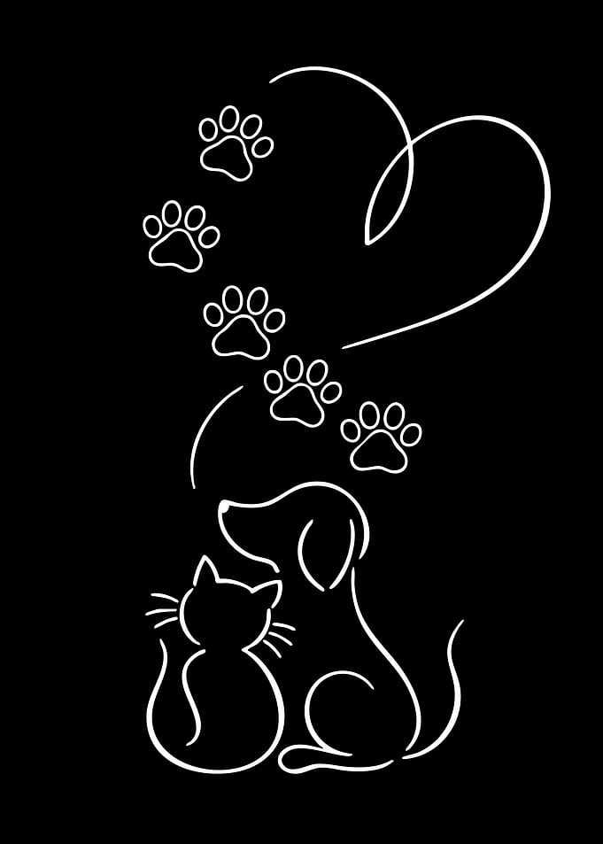 Cat and Dog with Paw Prints Heart