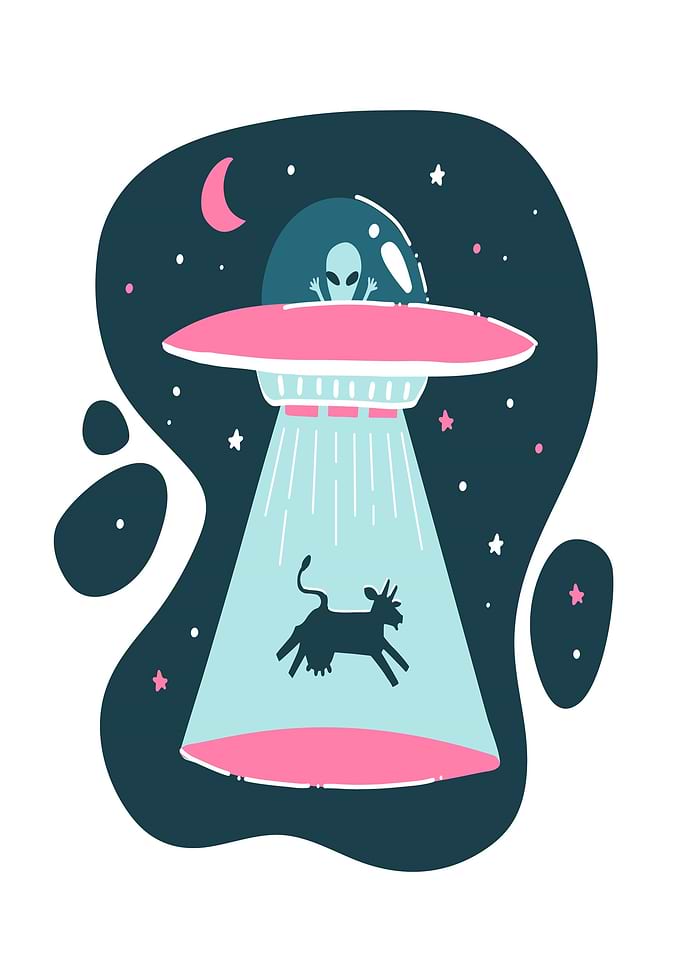 Alien Abducting Cow with UFO