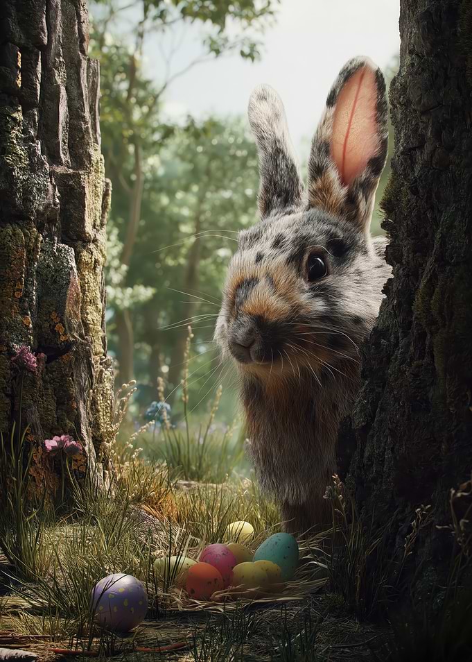 Easter Bunny Peeking with Eggs