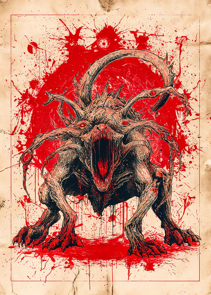 Screaming Tentacle Beast Red Splatter