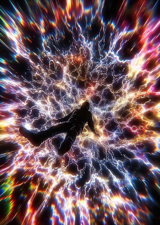 Man Falling Through Cosmic Energy Vortex