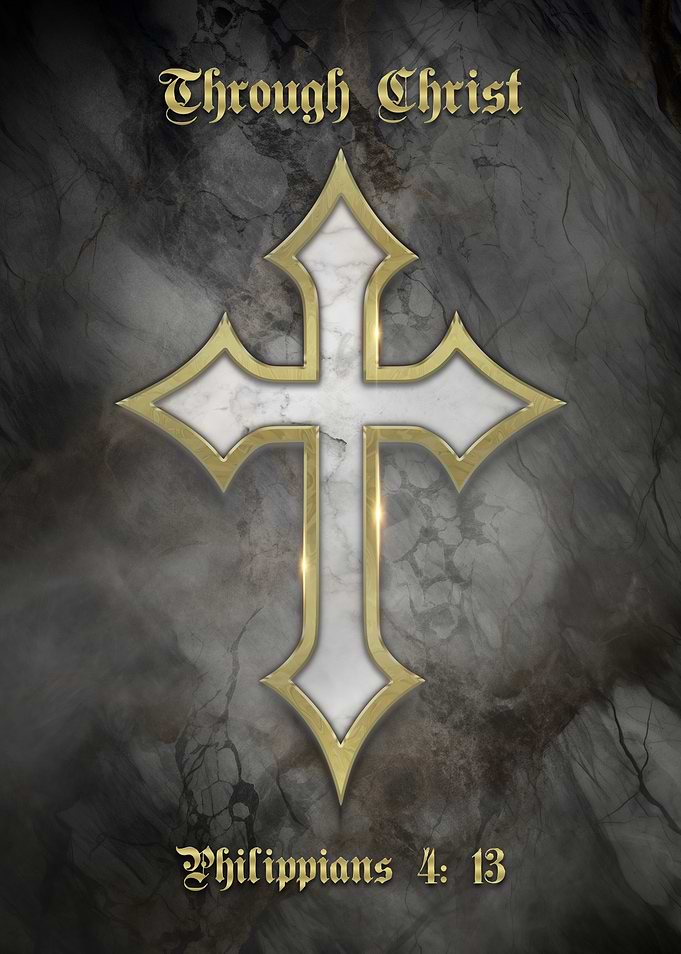 Through Christ Christian Faith Metallic Gold Cross Holy Bible Verse