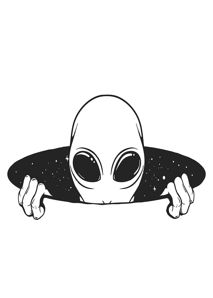 Alien peeking through space hole