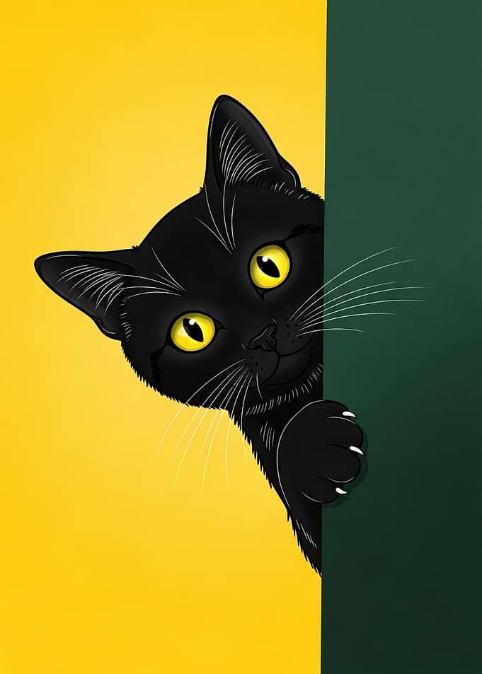 Black Cat Peeking Around Corner