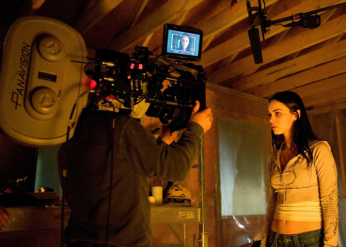 Filming a scene with Megan Fox