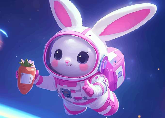 Astronaut Bunny with Carrot in Space