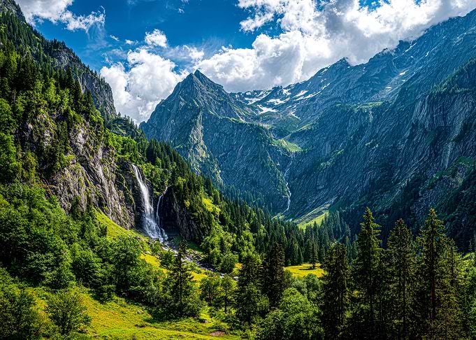 Majestic Mountain Waterfall Landscape