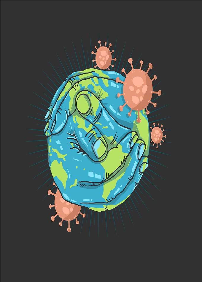 Hands Protecting Earth from Viruses