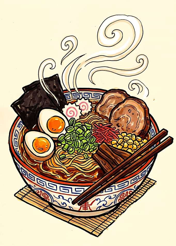 Cozy Kitchen Decor, Anime Ramen Print, Japanese Restaurant Art