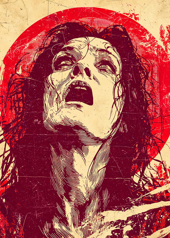 Screaming Woman Red Grunge Portrait