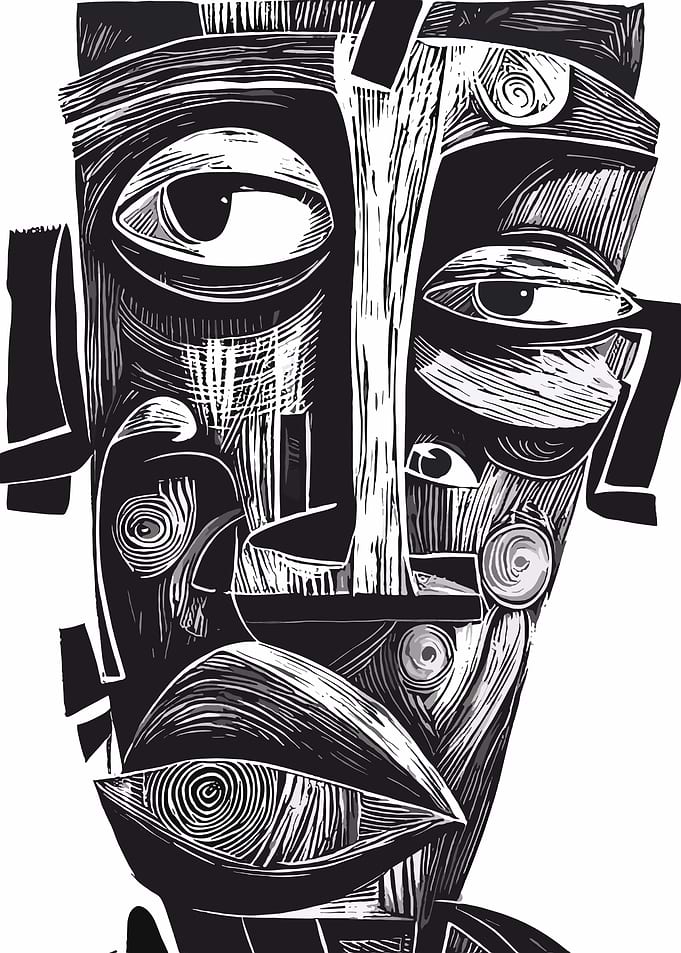 Abstract Black and White Face