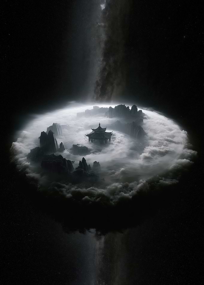 Floating Island Temple in Clouds