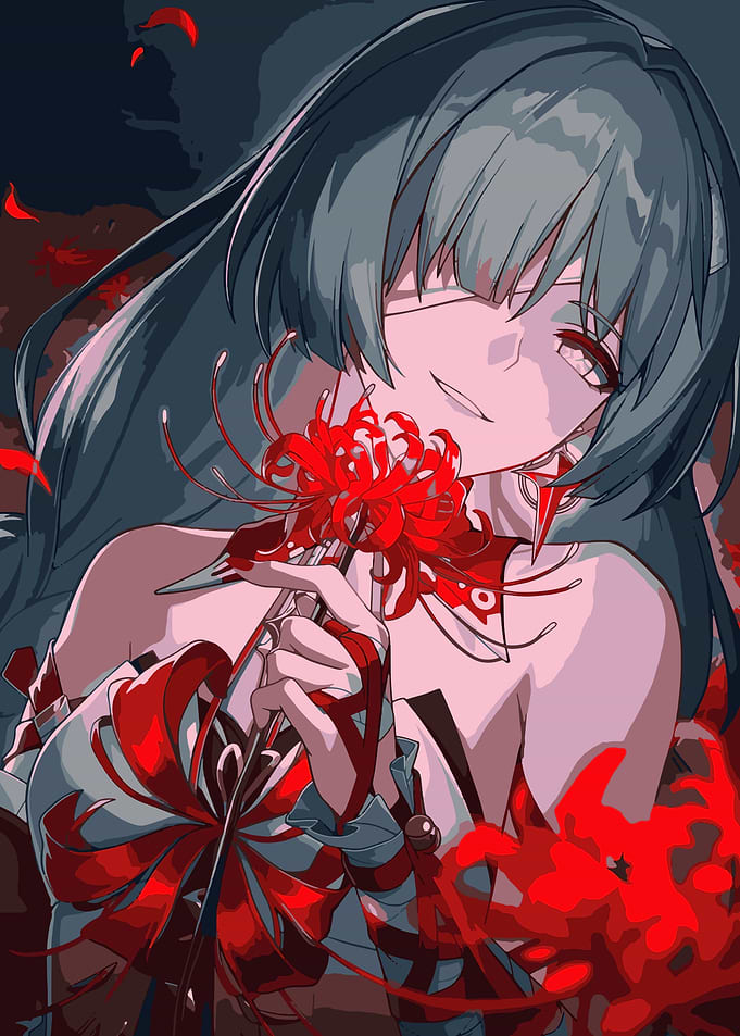 Anime Girl with Red Spider Lilies
