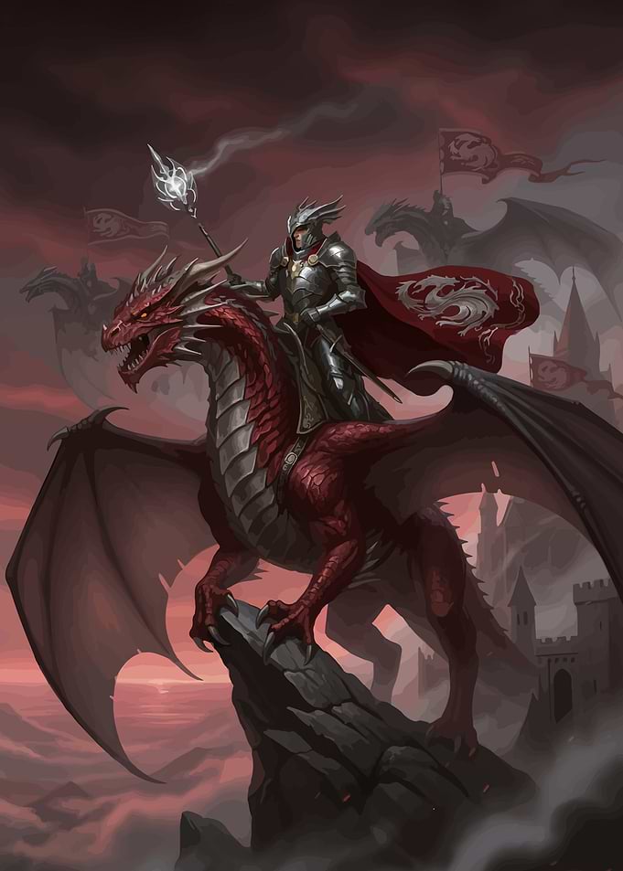 Knight Riding a Red Dragon
