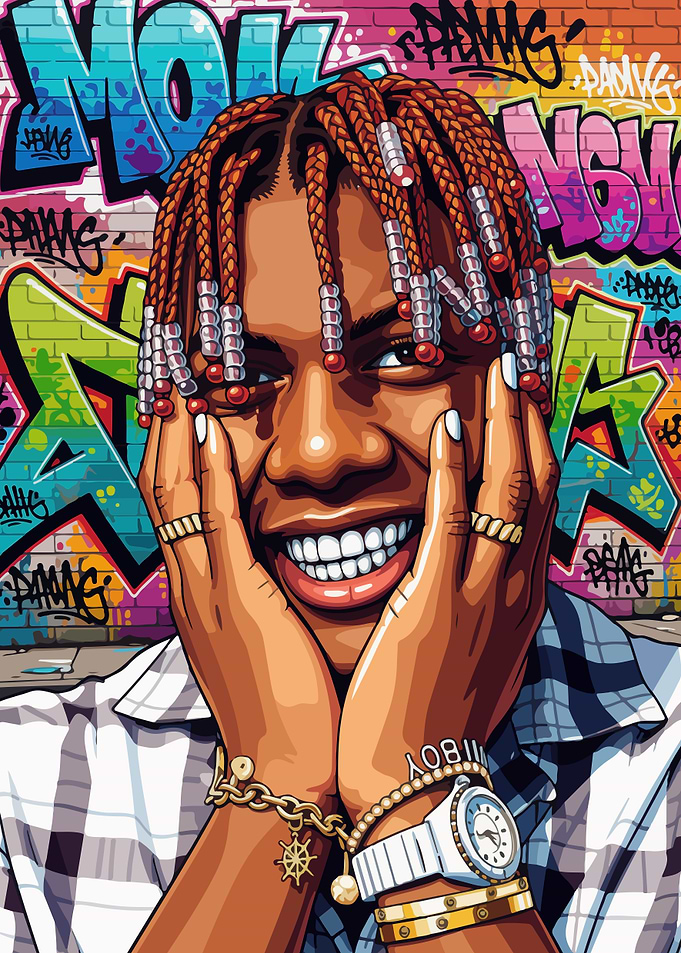 Smiling Man with Braids and Graffiti