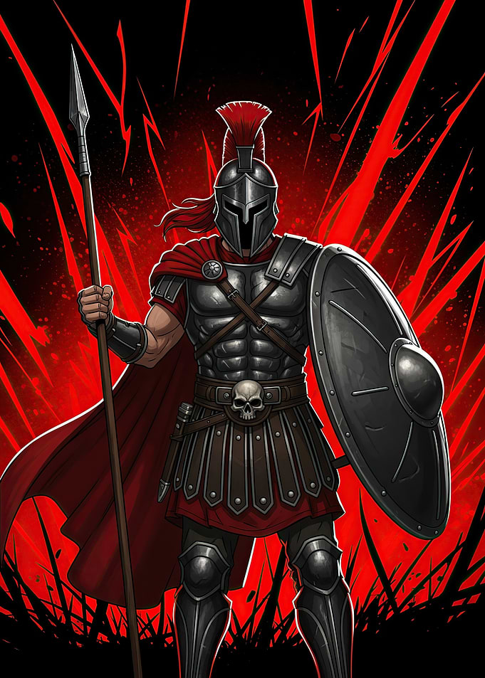 Spartan Warrior with Spear and Shield