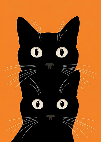 Two Black Cats Stacked