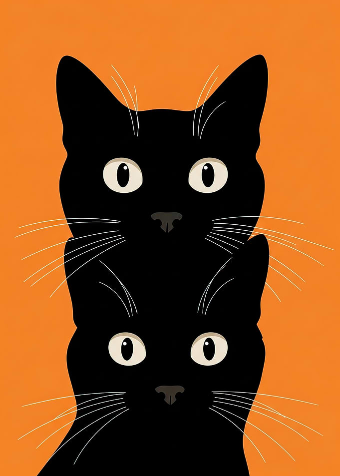 Two Black Cats Stacked