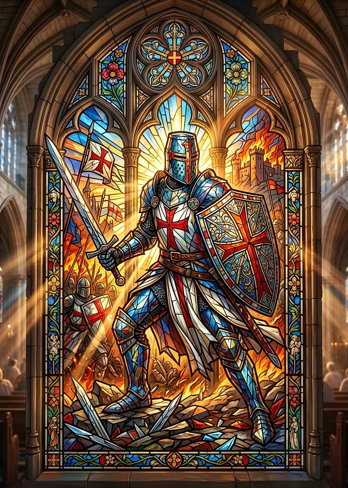Crusader Knight Templar Stained Glass Window