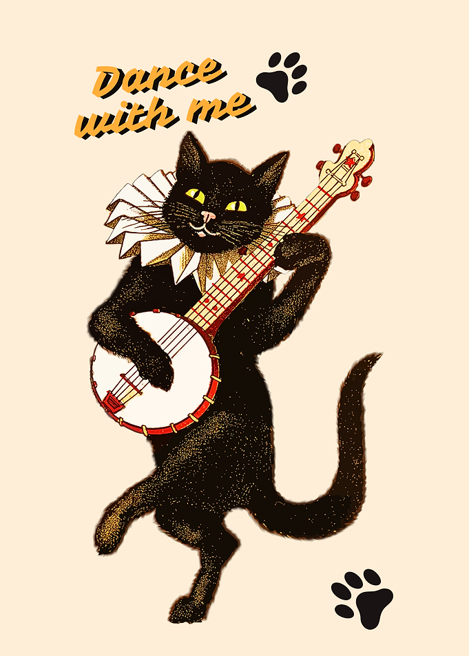 Black Cat Playing Banjo