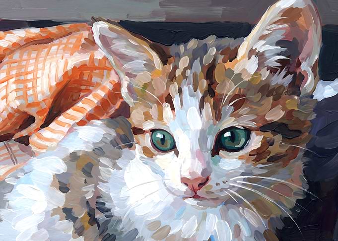 Painting of a Kitten with Green Eyes