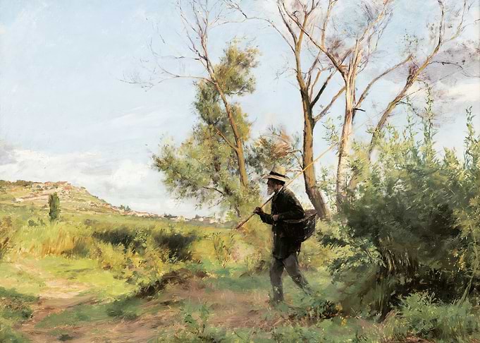 Man walking through a landscape