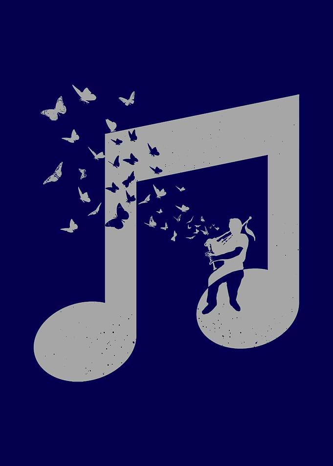 Musician and Butterflies Note - Bagpipes Butterfly