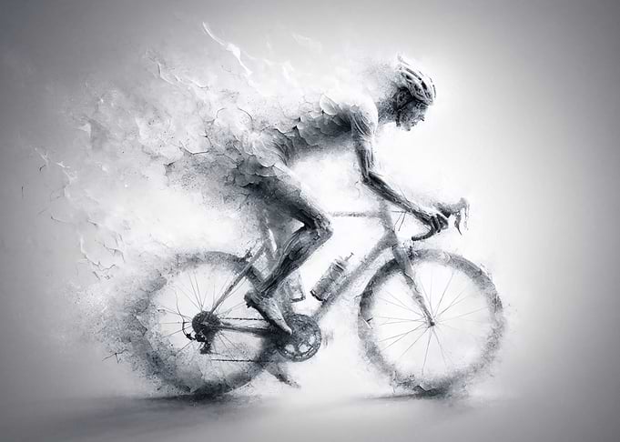 Road Bike Cyclist Dissolving into Dust