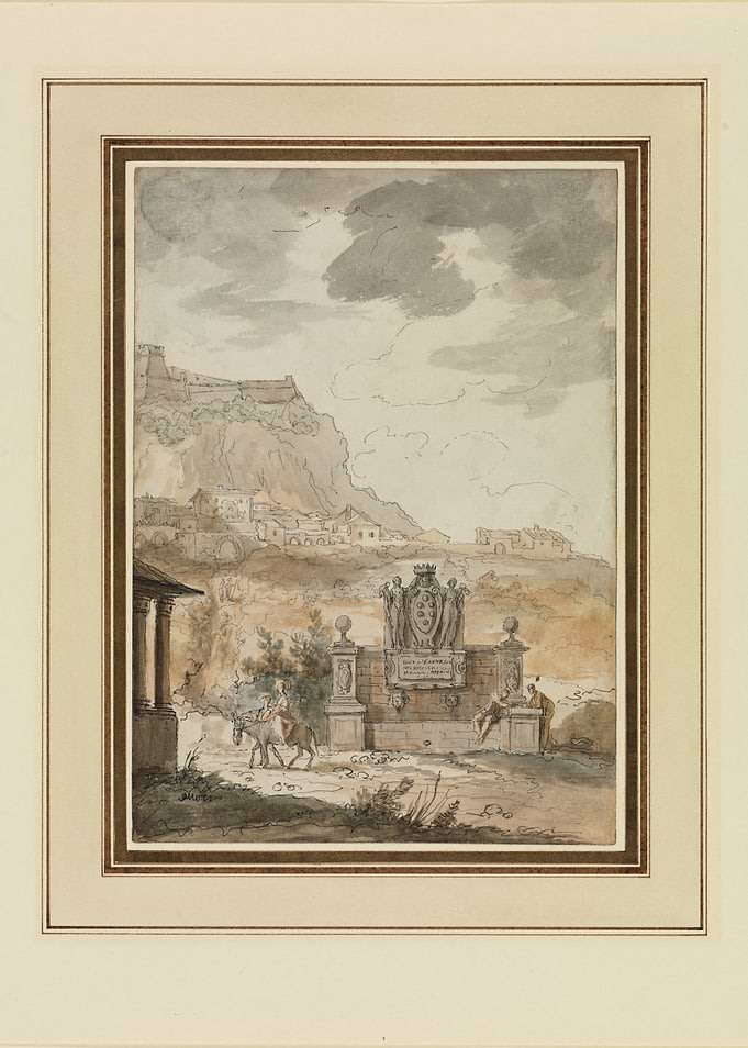Ancient Cityscape with Monument and Figures