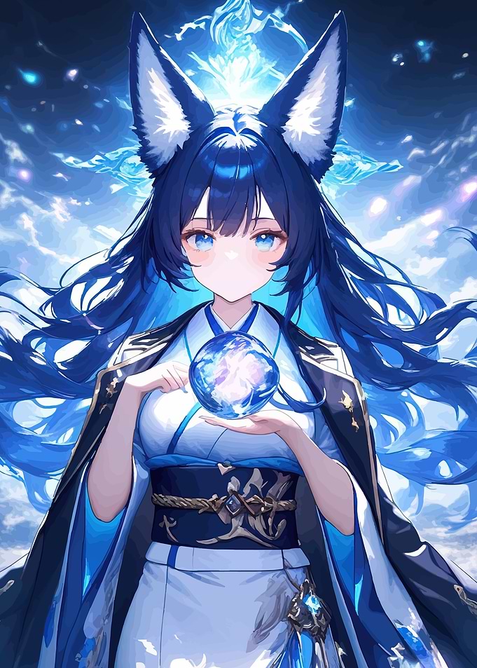 Anime Fox Girl Holding Crystal Ball