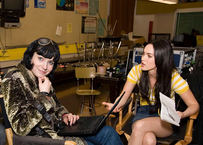 Megan Fox and another woman on set