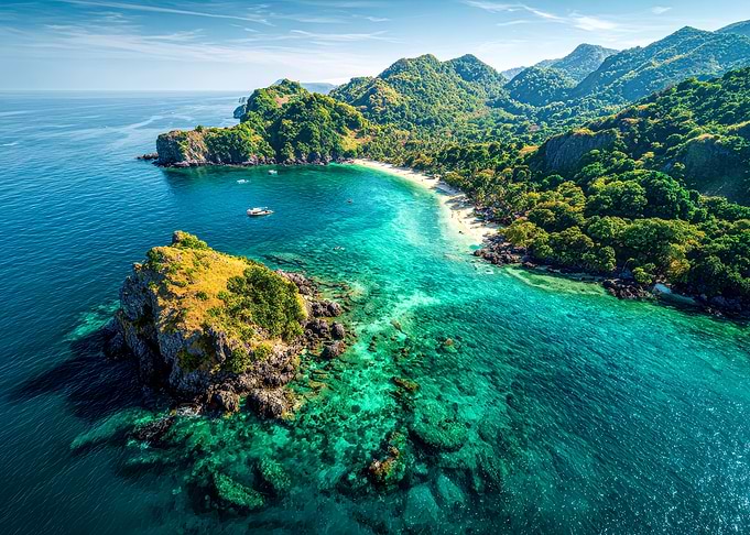 Tropical Island Paradise Aerial View