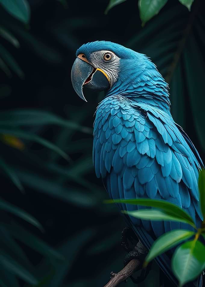 Blue Macaw Parrot in Lush Greenery