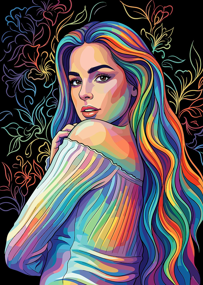 Addison Rae with Rainbow Hair and Flowers