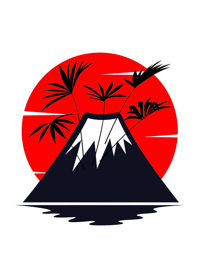 Red Sun Minimal Mount Fuji Poster