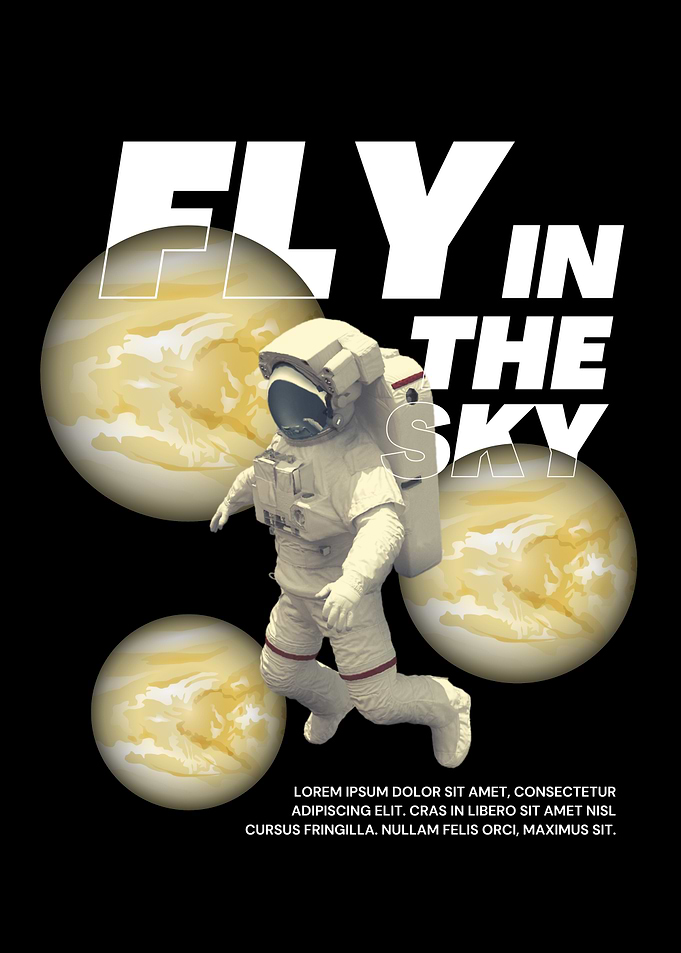 Astronaut flying among planets