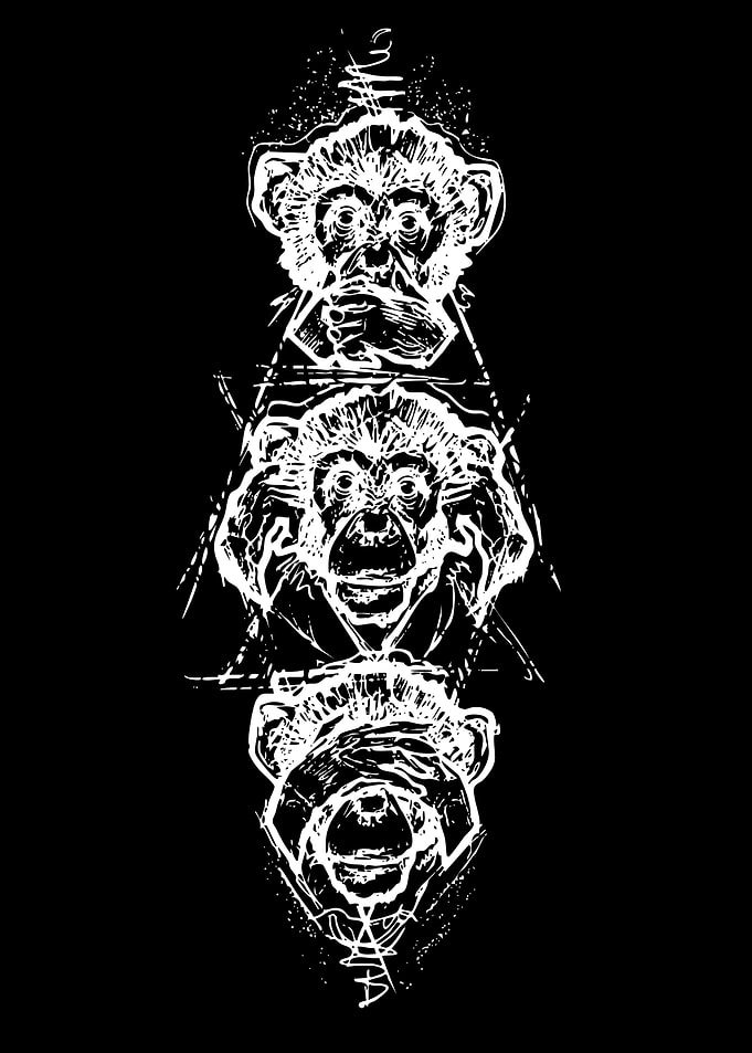 Three Wise Monkeys Illustration