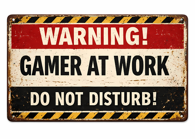 Gamer At Work Warning Sign