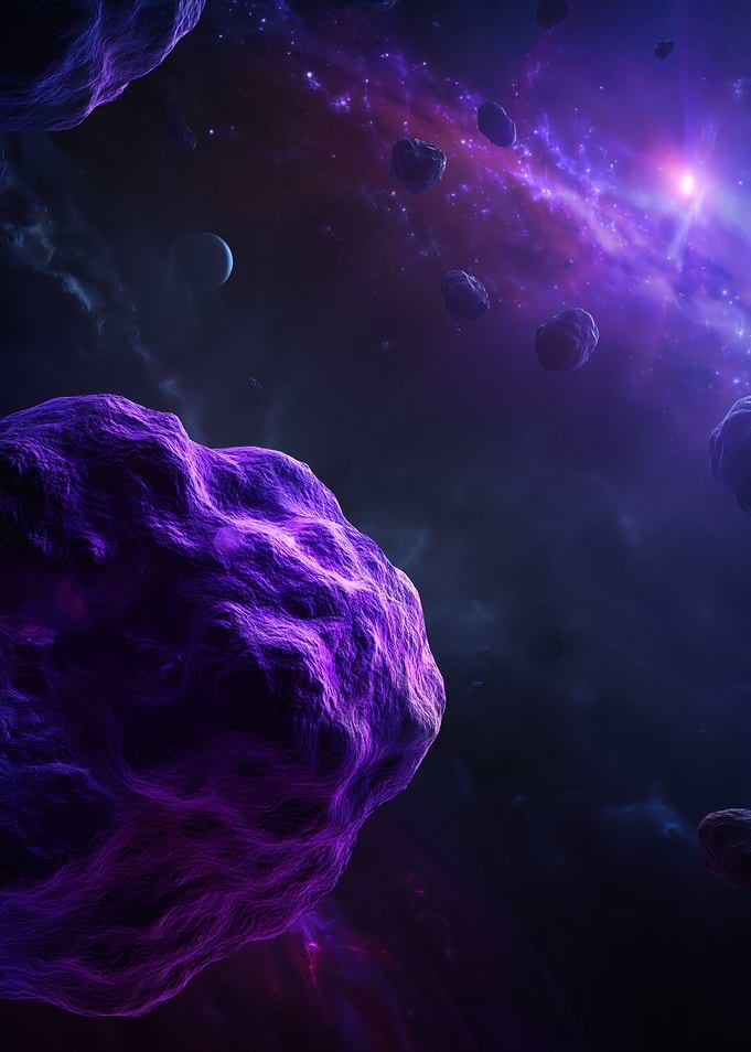 Cosmic Asteroid Field with Nebula