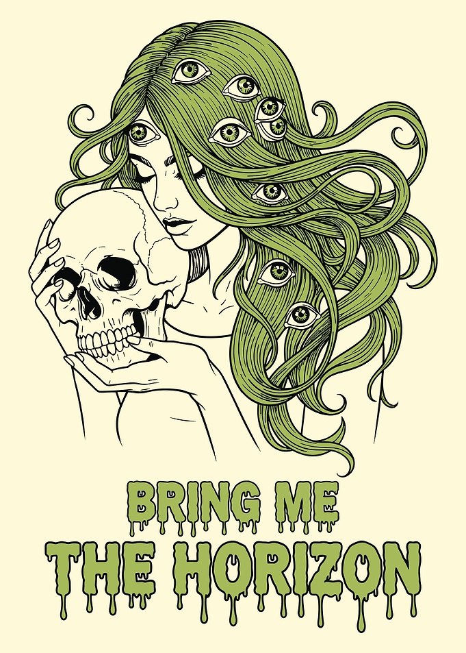 Woman Holding Skull with Eyes in Hair