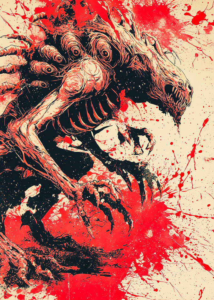 Macabre Skeletal Beast Red Splatter