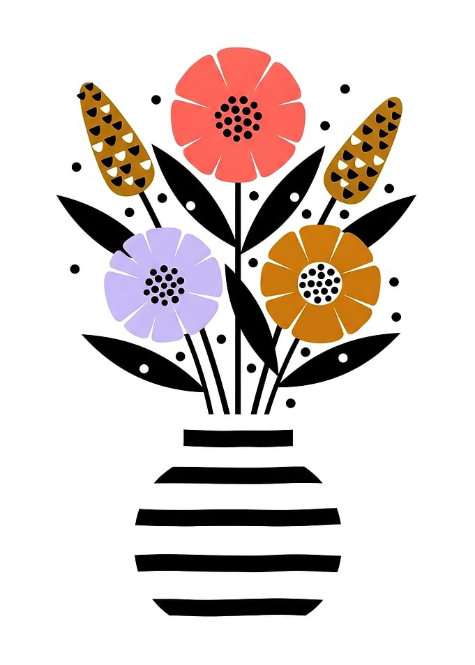 Abstract Floral Arrangement in Striped Vase