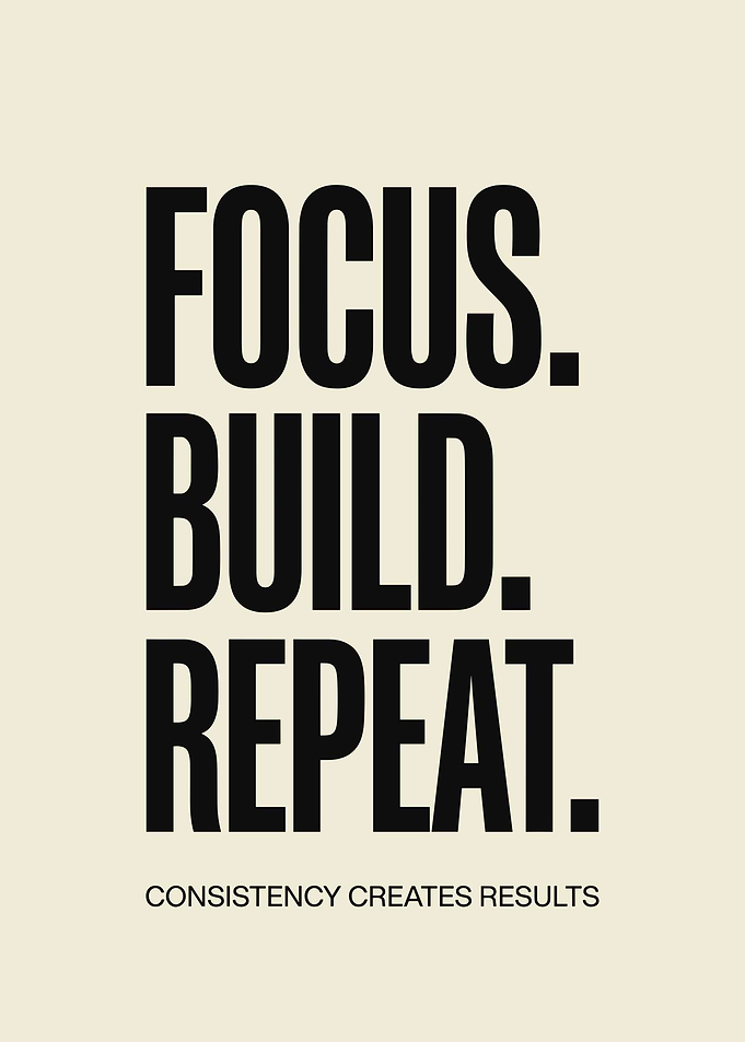 Focus Build Repeat Motivational Text