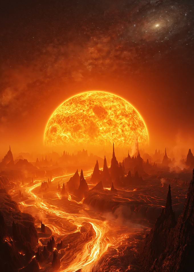Alien Lava Landscape with Giant Sun