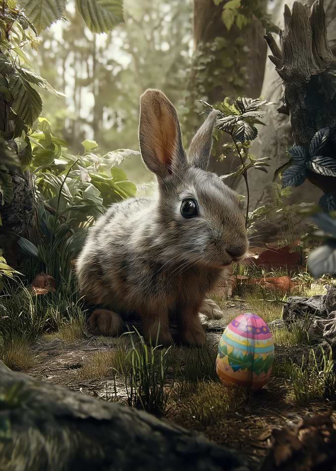 Easter Bunny in a Forest with Egg
