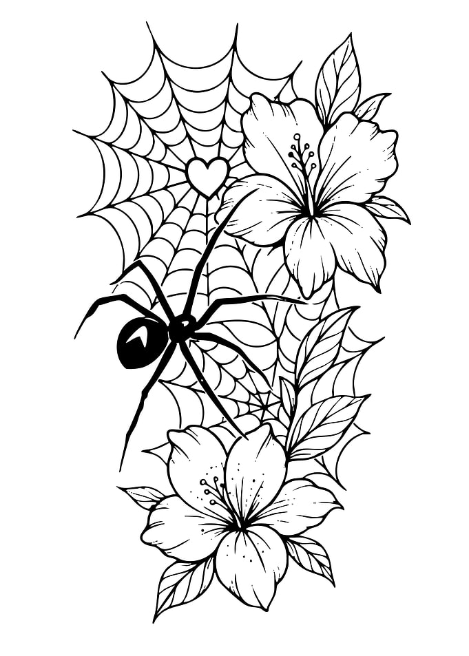 Spiderweb with Flowers and Spider