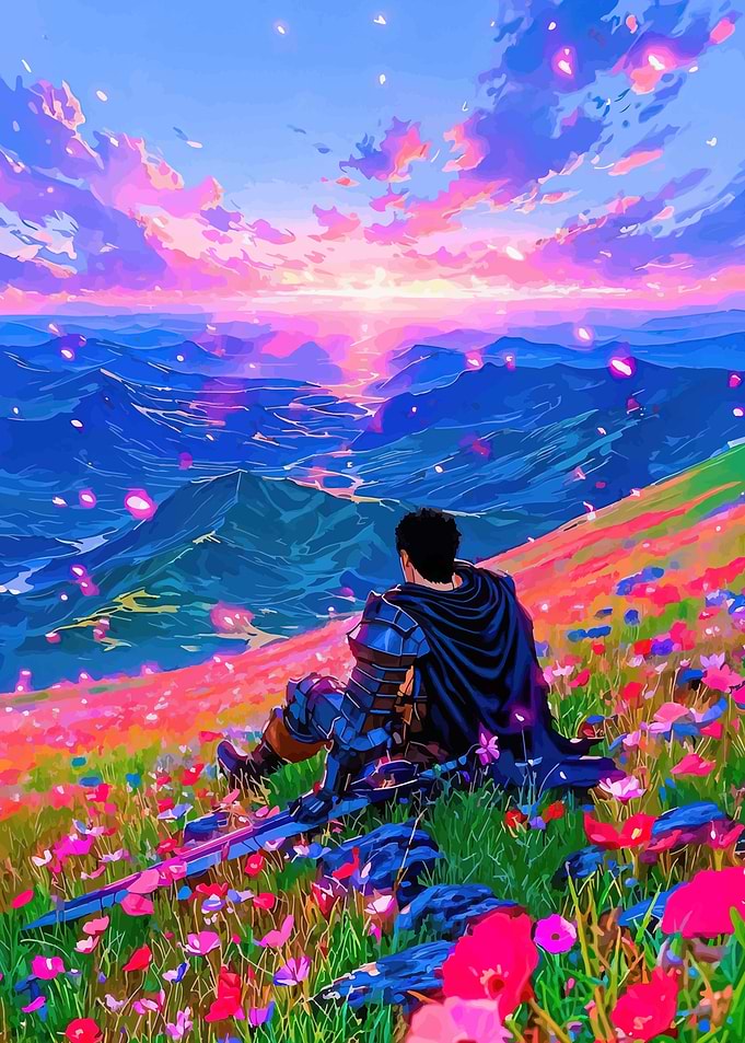 Warrior Gazing at a Sunset Landscape
