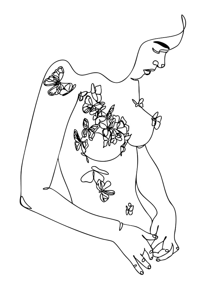 Line Art Woman with Butterflies