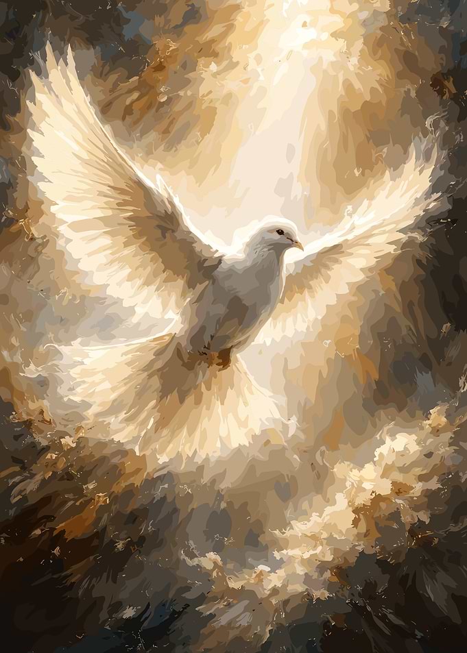 White Dove Poster, Spiritual Light Wall Art, Peace Hope Religious Print