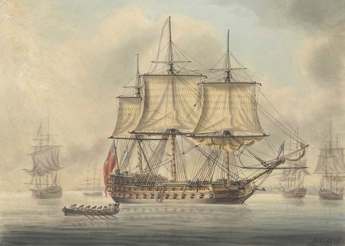 Naval Fleet with Rowboat